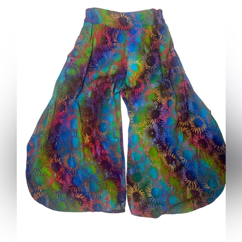Spicy Bambu Rayon Tropical Print Wide Leg Pant XL Boho Elastic Waist Resort Wear
